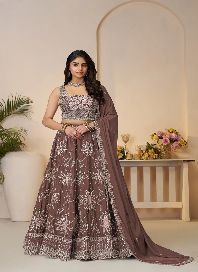 Kf 28 Mauve Satin Silk Sequin Work Bridal Lehenga Wholsale Online